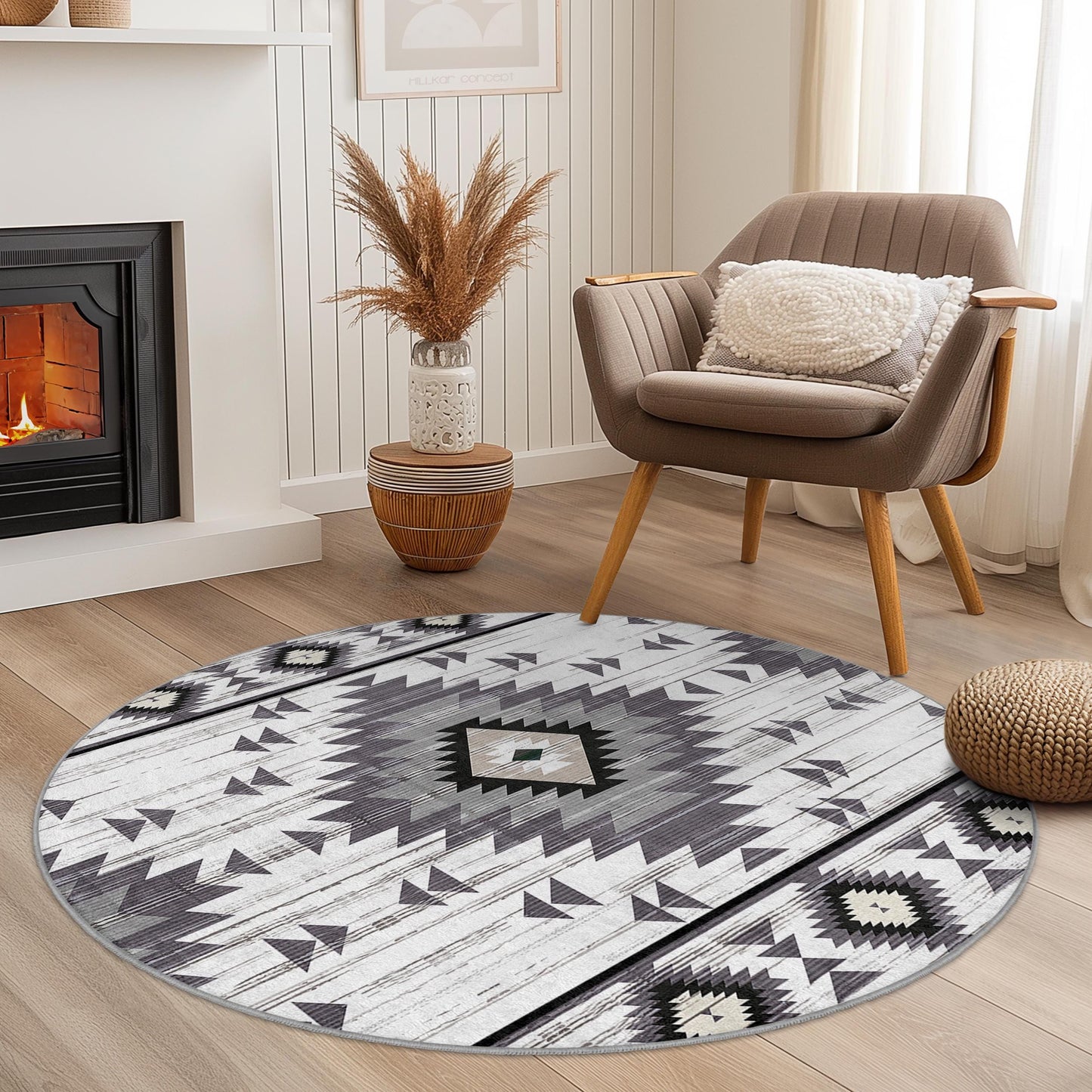 Geometric Boho Round Area Rug, Modern Round Carpet for Living Room, Stylish Round Rug, Soft Circle Carpet, Bohemian Home Decor