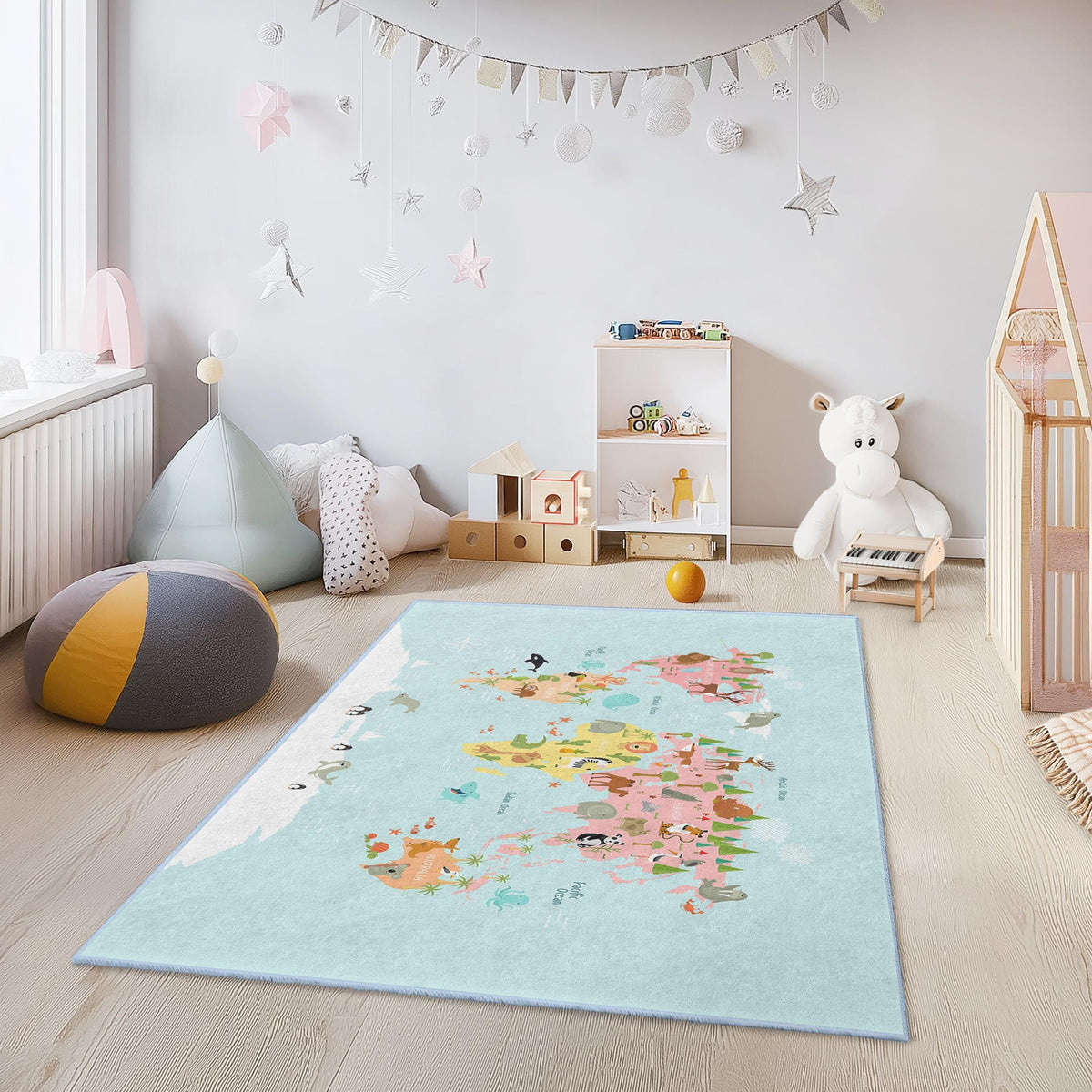 Colorful World Map Kids Rug, Educational Play Mat, Rectangle Kids ...
