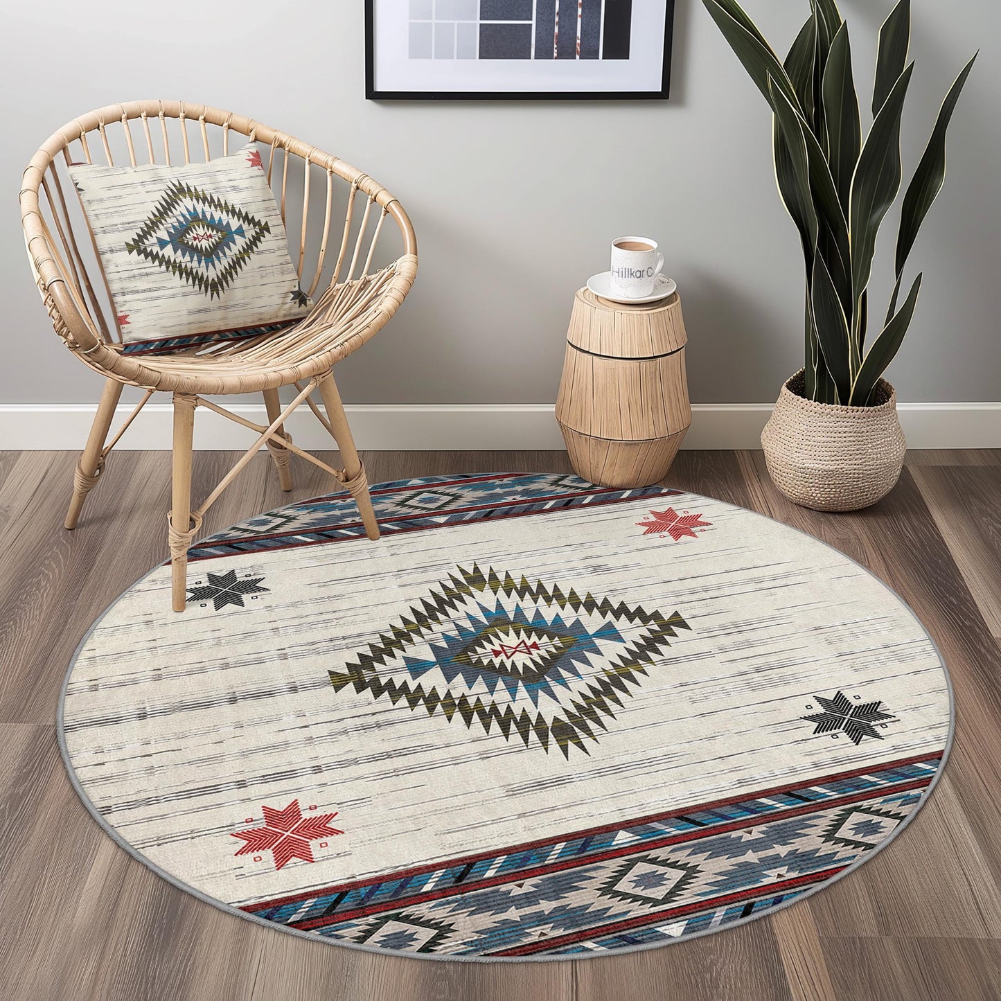 Bohemian Round Area Rug, Geometric Pattern Carpet, Soft Round Rug for Living Room, Bedroom or Kids Room Decor, Stylish Home Accent