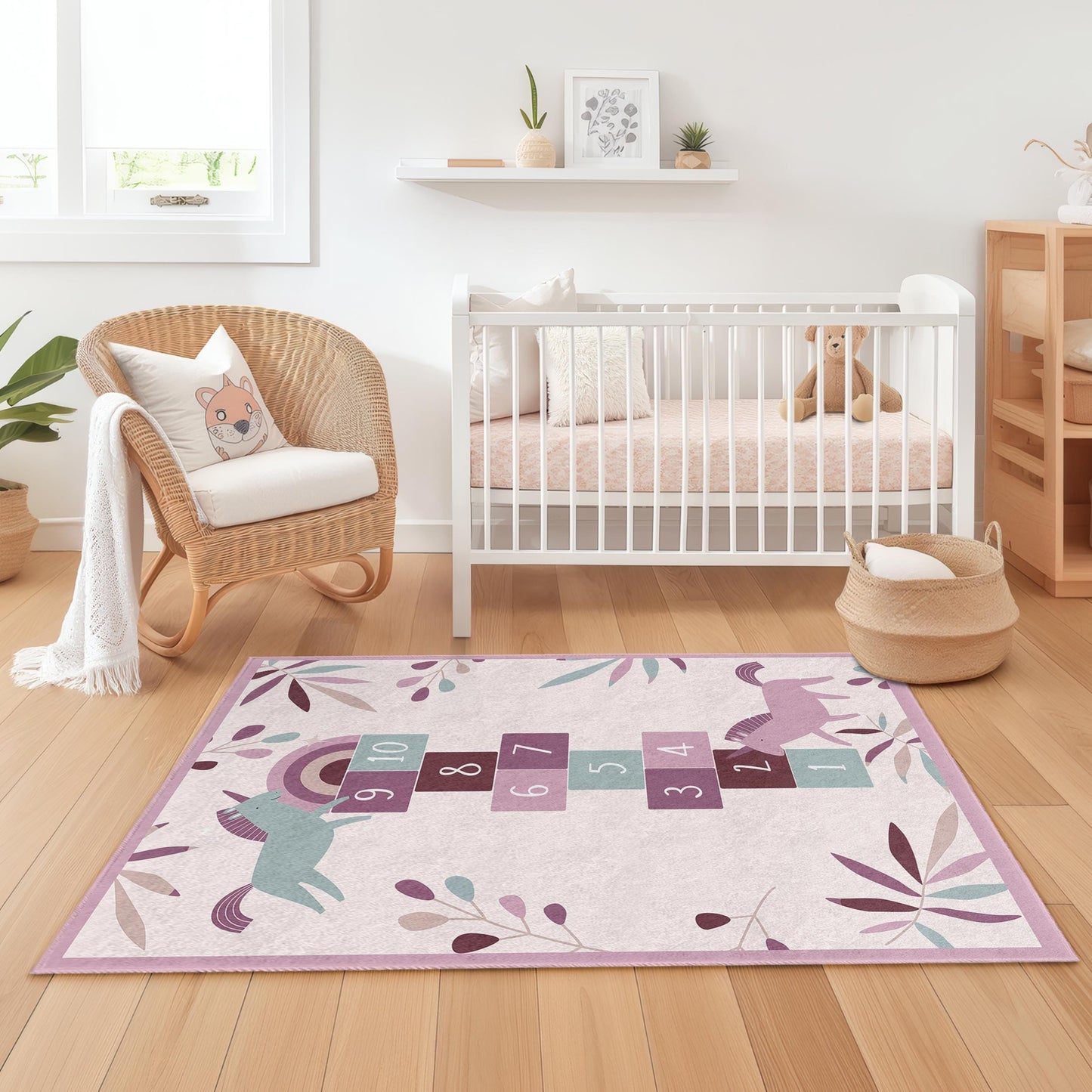Unicorn Hopscotch Play Rug, Kids Room Carpet, Rectangle Unicorn Rug, Playroom Decor, Soft Nursery Mat, Children's Play Rug