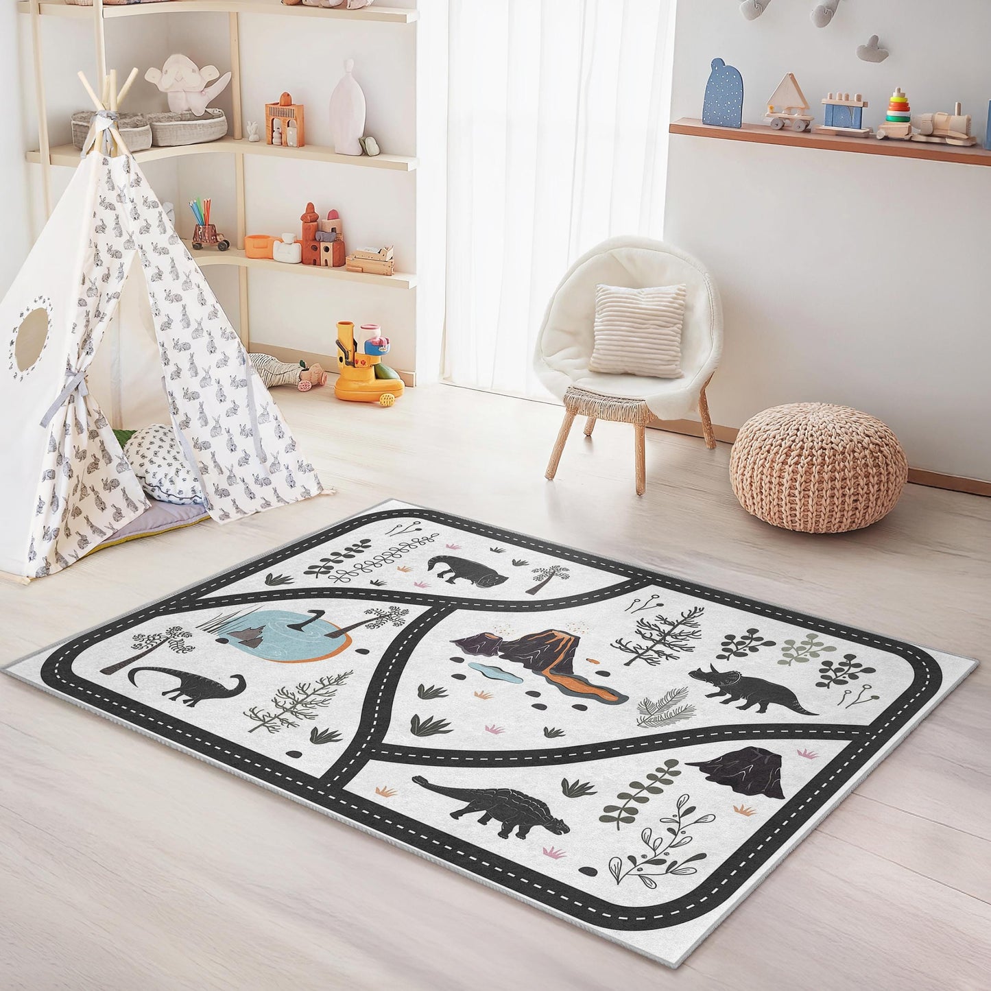 Dinosaur Adventure Kids Rug, Rectangular Play Mat, Soft Dinosaur Carpet for Kids Room, Interactive Play Rug, Fun Toddler Rug