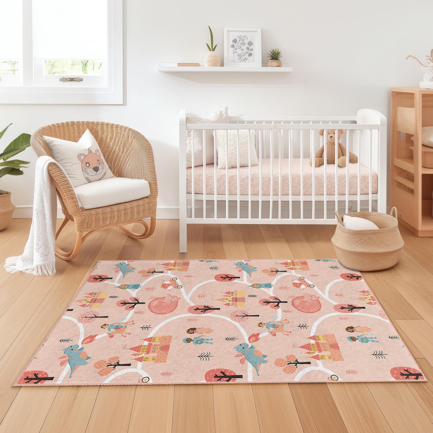 Fairy Tale Adventure Kids Rug, Princess Castle Rectangular Rug, Playroom Decor, Soft Nursery Carpet, Fantasy Theme Kids Carpet