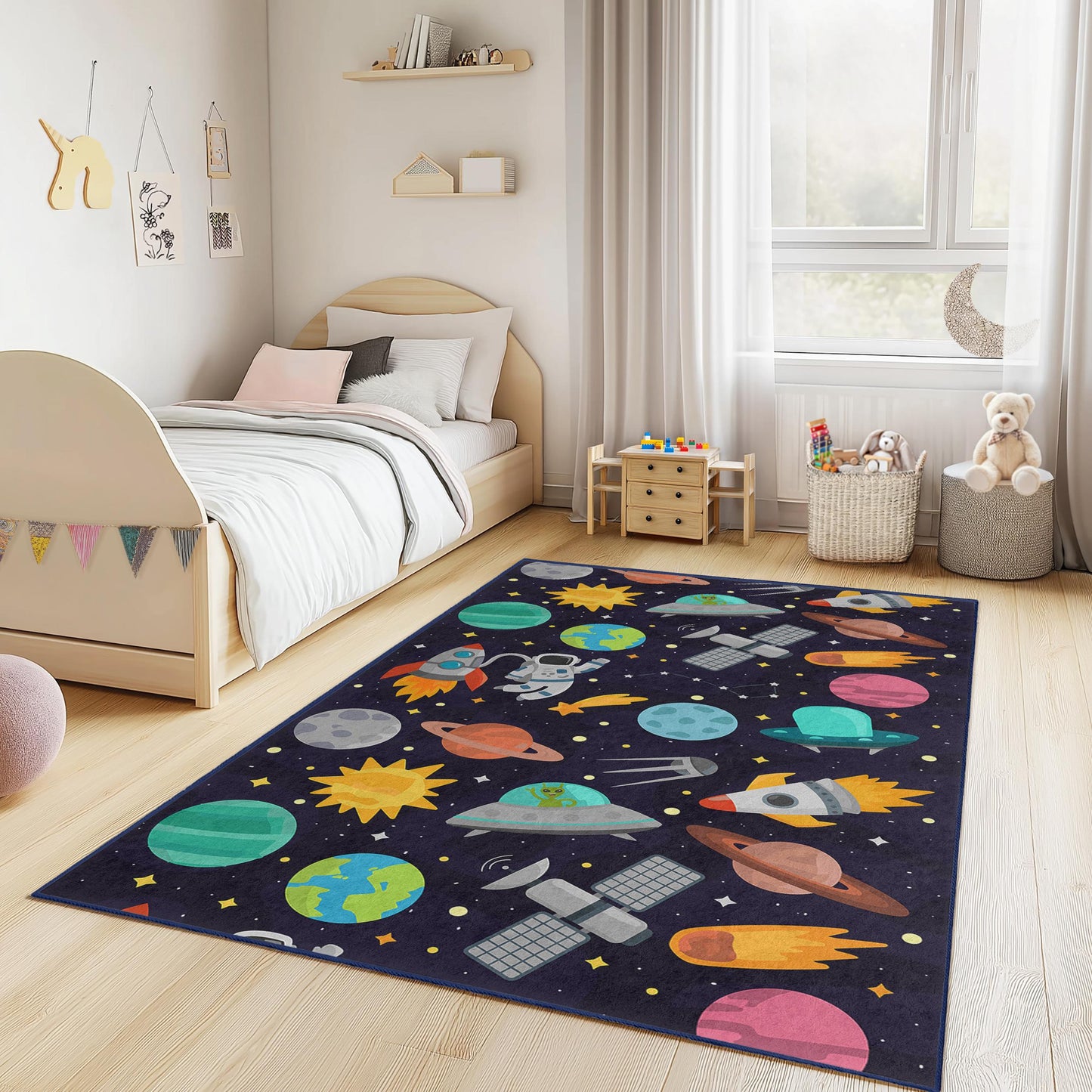 Space Adventure Kids Rug: Personalized Playroom Carpet