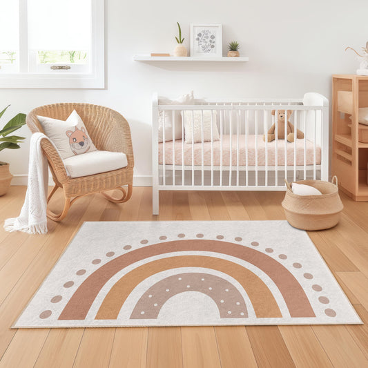 Modern Rainbow Pattern Rectangular Kids Rug, Chic Nursery Rug, Playroom Carpet, Soft Area Rug for Children's Room Decor