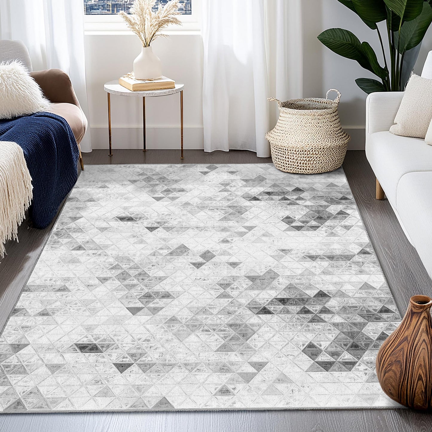 Elegant Geometric Rectangle Area Rug, Modern Triangle Design Carpet, Living Room Rug, Contemporary Home Decor, Soft Floor Mat