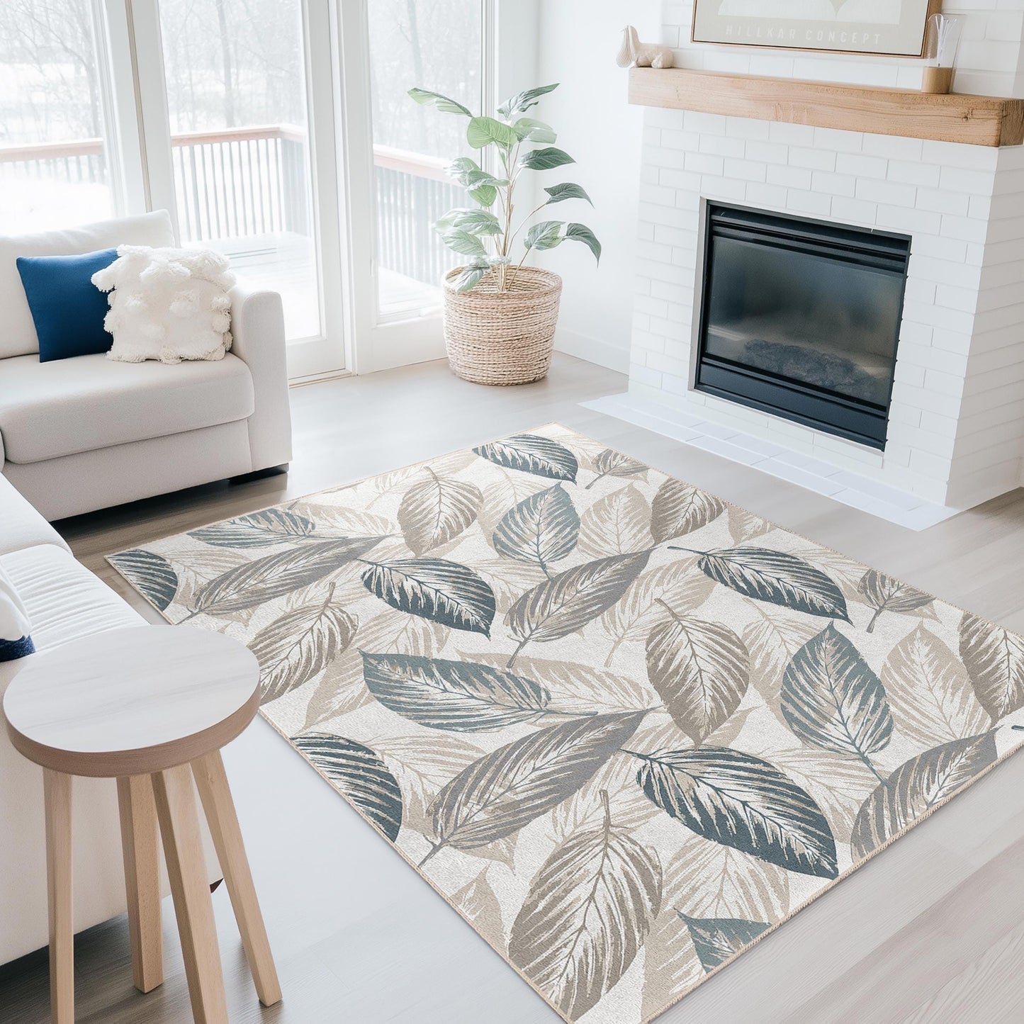 Elegant Leaf Pattern Rectangular Area Rug, Modern Leaf Design Rug, Living Room Carpet, Soft Indoor Rug, Home Decor