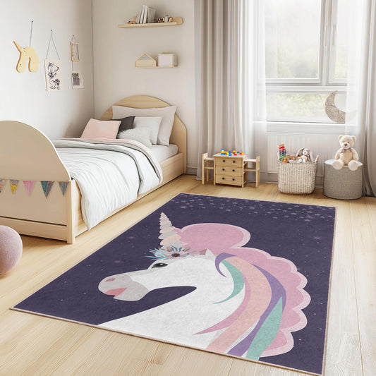 Magical Unicorn Kids Rug, Rectangular Unicorn Carpet, Children's Room Decor, Playroom Rug, Fantasy Themed Rug