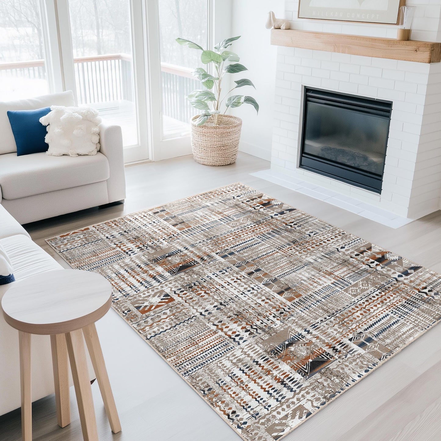 Stylish Geometric Rectangle Area Rug, Modern Patterned Rug for Living Room, Soft Indoor Carpet, Decorative Home Accent