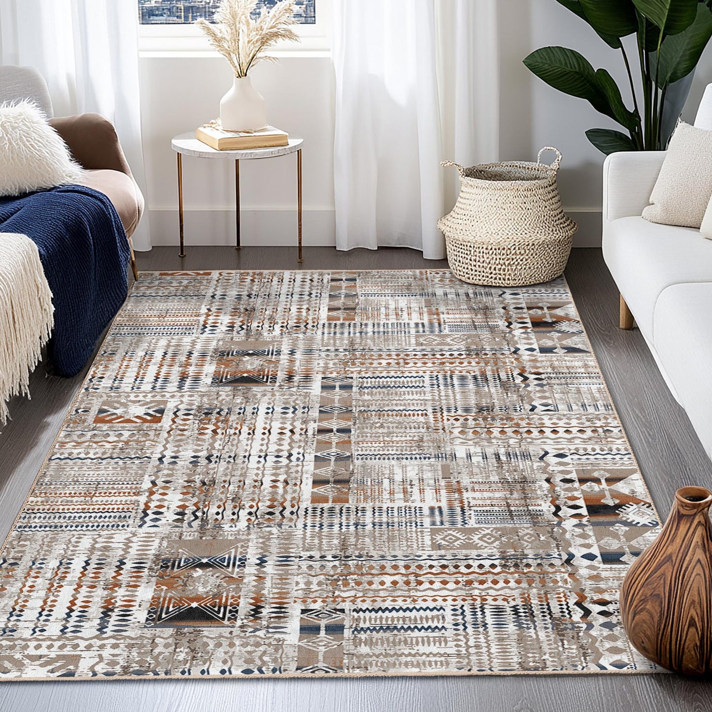 Stylish Geometric Rectangle Area Rug, Modern Patterned Rug for Living Room, Soft Indoor Carpet, Decorative Home Accent