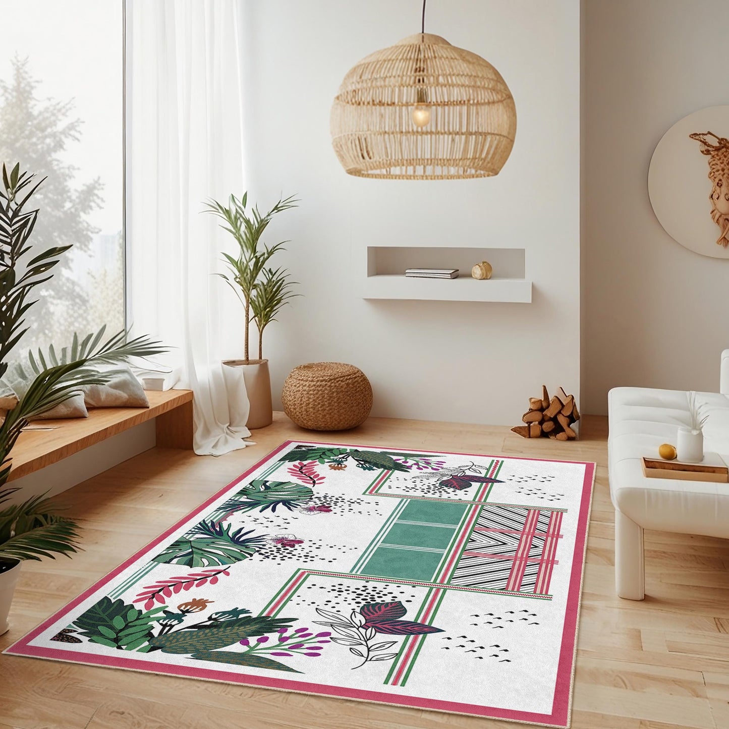 Tropical Leaves Rectangular Rug, Stylish Living Room Carpet, Modern Home Decor, Indoor Area Rug for Living Room, Botanical Design Rug