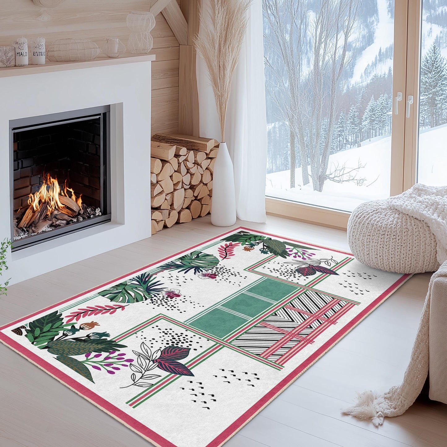Tropical Leaves Rectangular Rug, Stylish Living Room Carpet, Modern Home Decor, Indoor Area Rug for Living Room, Botanical Design Rug