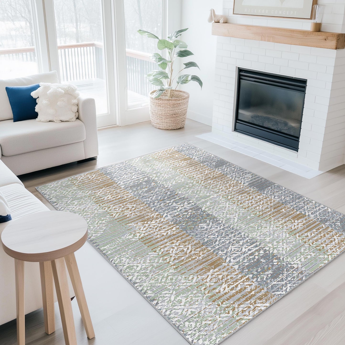 Geometric Area Rug: Modern Rectangular Carpet for Living Room