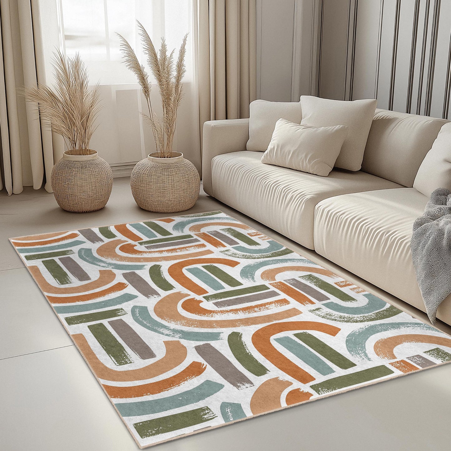 Colorful Abstract Rectangular Kids Rug, Modern Playroom Carpet, Geometric Design Nursery Rug, Unique Nursery Decor