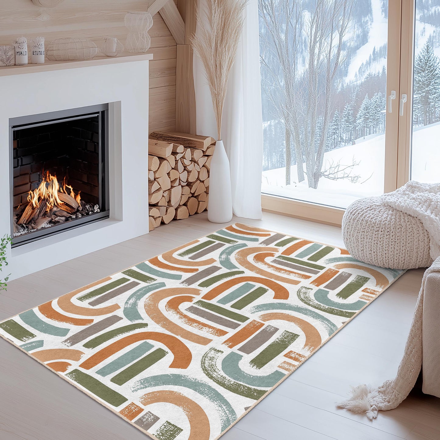 Colorful Abstract Rectangular Kids Rug, Modern Playroom Carpet, Geometric Design Nursery Rug, Unique Nursery Decor