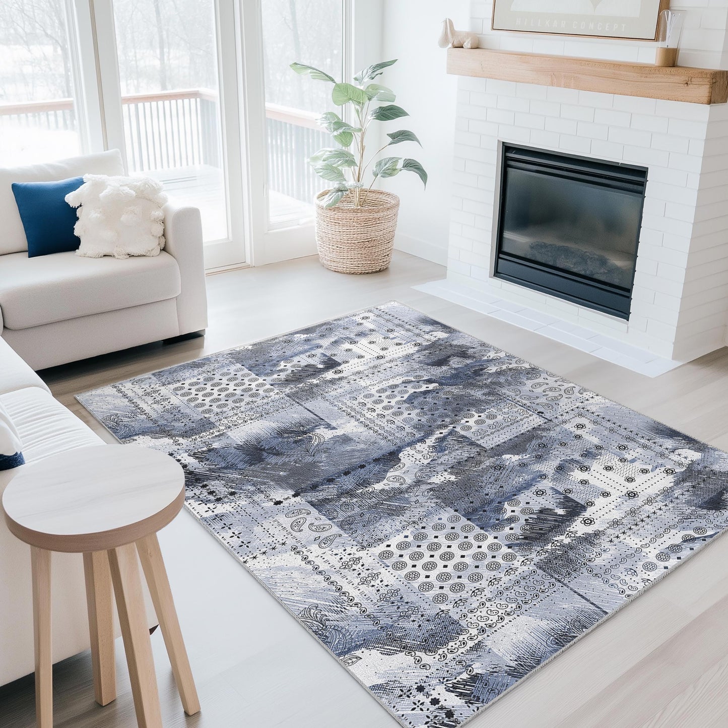 Abstract Geometric Area Rug: Modern Art, Blue & Grey