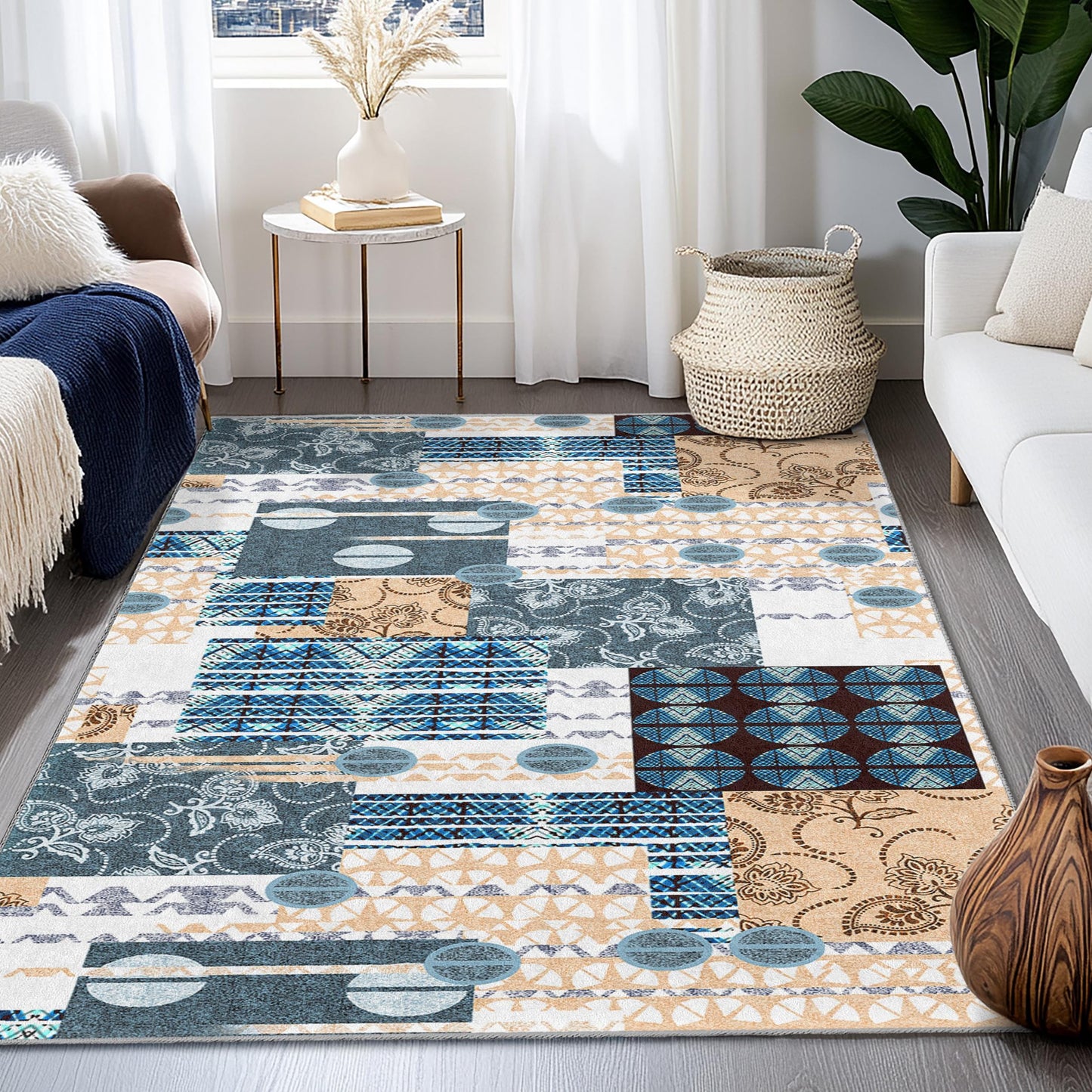 Geometric Pattern Rectangle Rug, Modern Decorative Area Rug, Textured Floor Mat for Living Room, Bedroom, Office, Stylish Home Decor