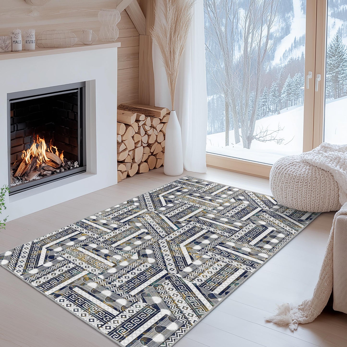 Geometric Pattern Rectangular Area Rug, Modern Design Carpet, Living Room Rug, Stylish Home Decor, Indoor Floor Mat
