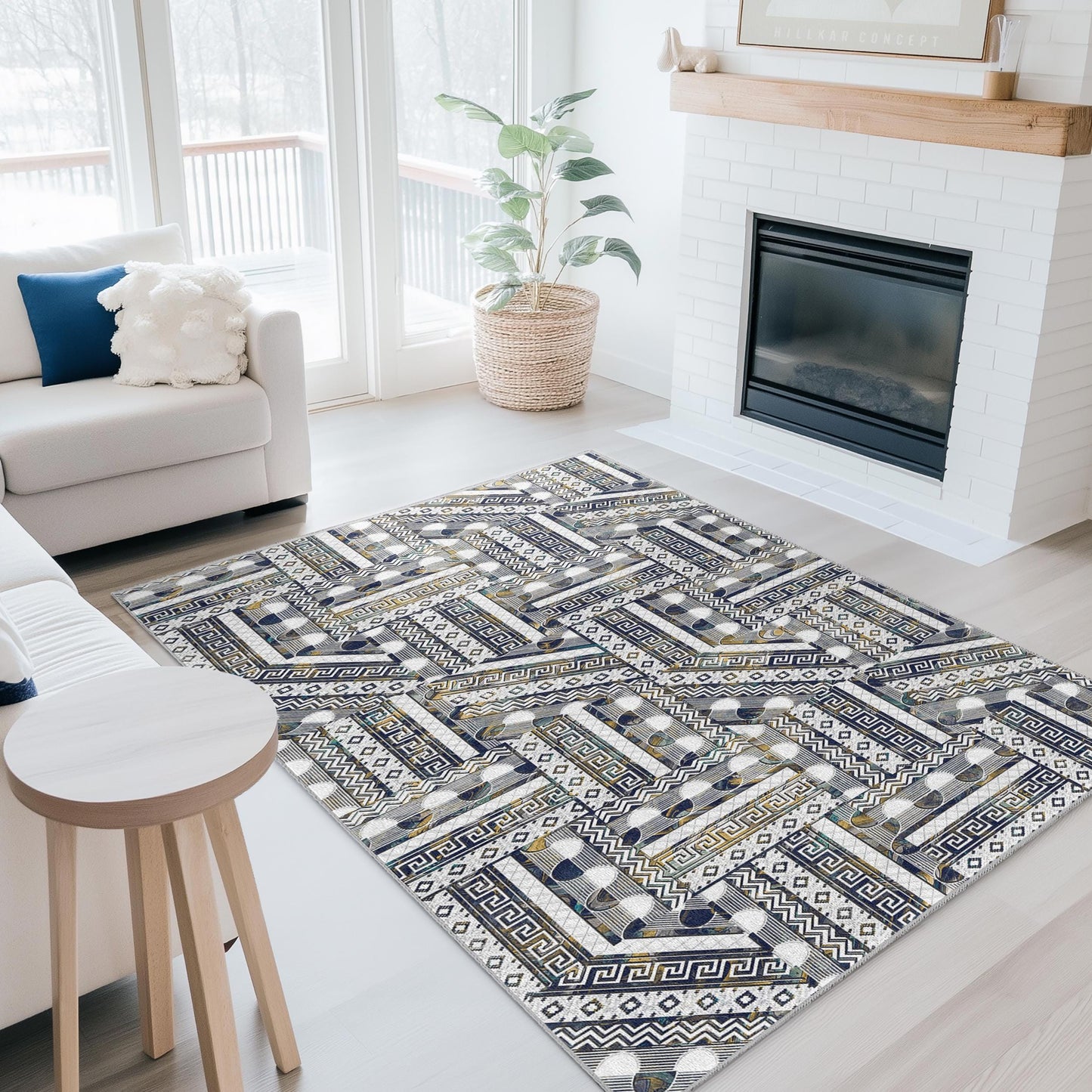 Geometric Pattern Rectangular Area Rug, Modern Design Carpet, Living Room Rug, Stylish Home Decor, Indoor Floor Mat