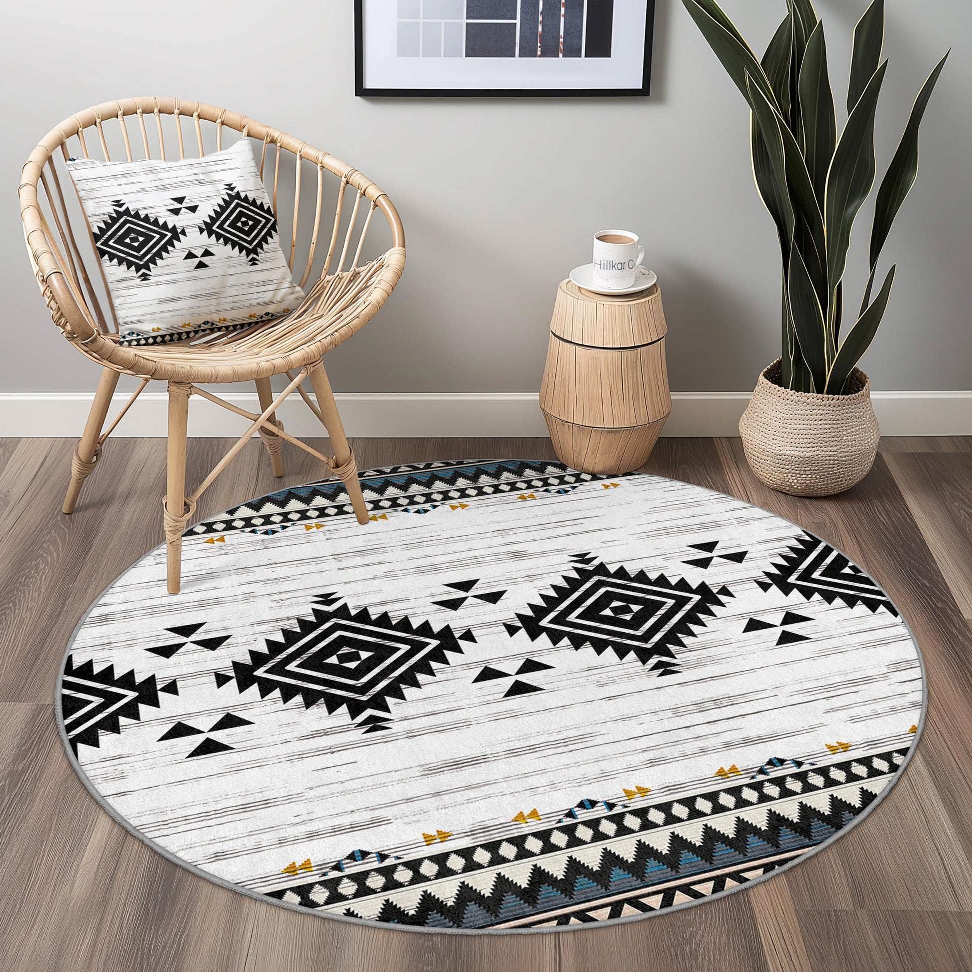 Geometric Bohemian Round Area Rug, Modern Circle Carpet, Tribal Pattern Floor Mat, Soft Living Room Decor, Home Accent Rug