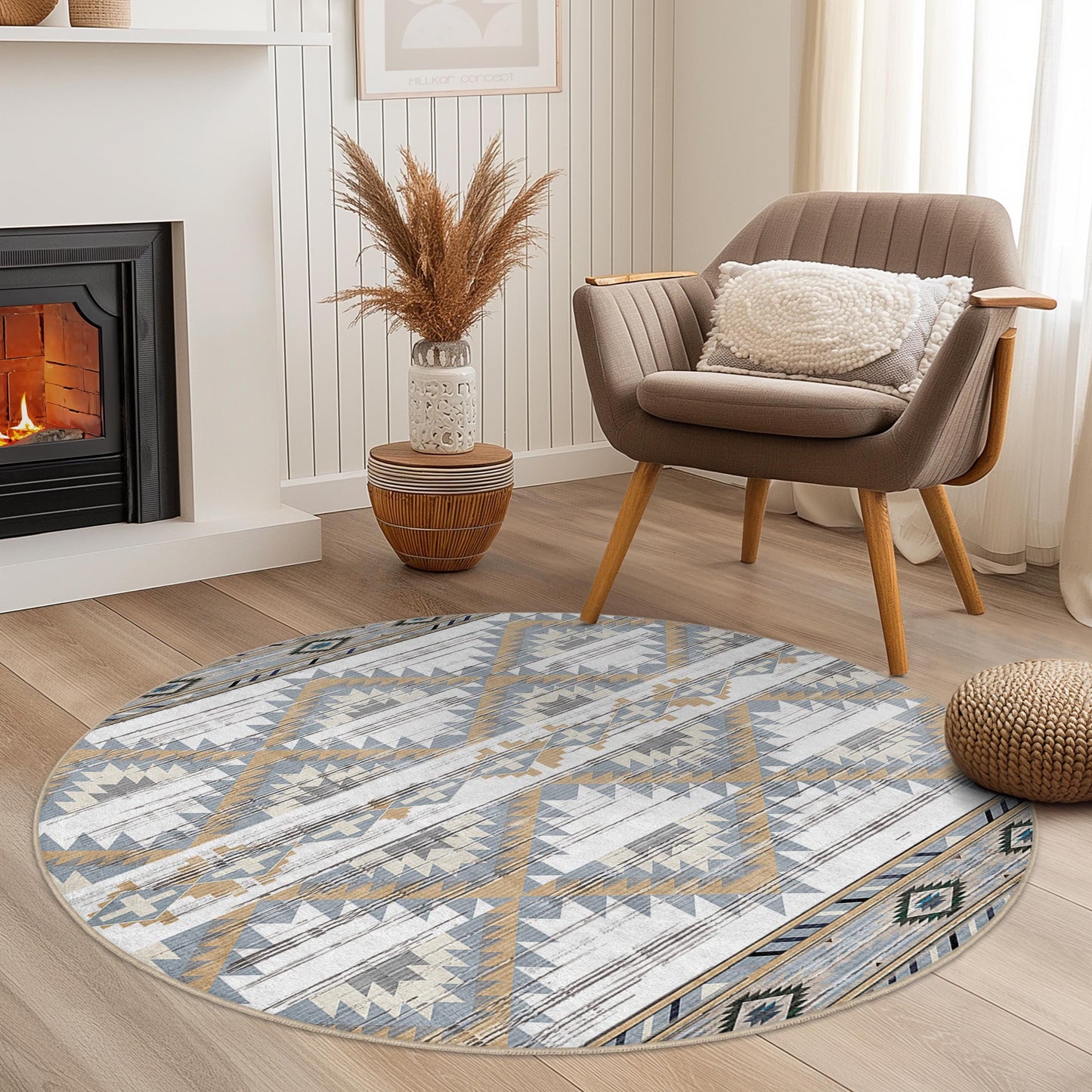 Geometric Pattern Round Area Rug, Modern Circle Carpet, Soft Boho Floor Mat, Decorative Round Rug for Living Room, Bedroom, Kids Room