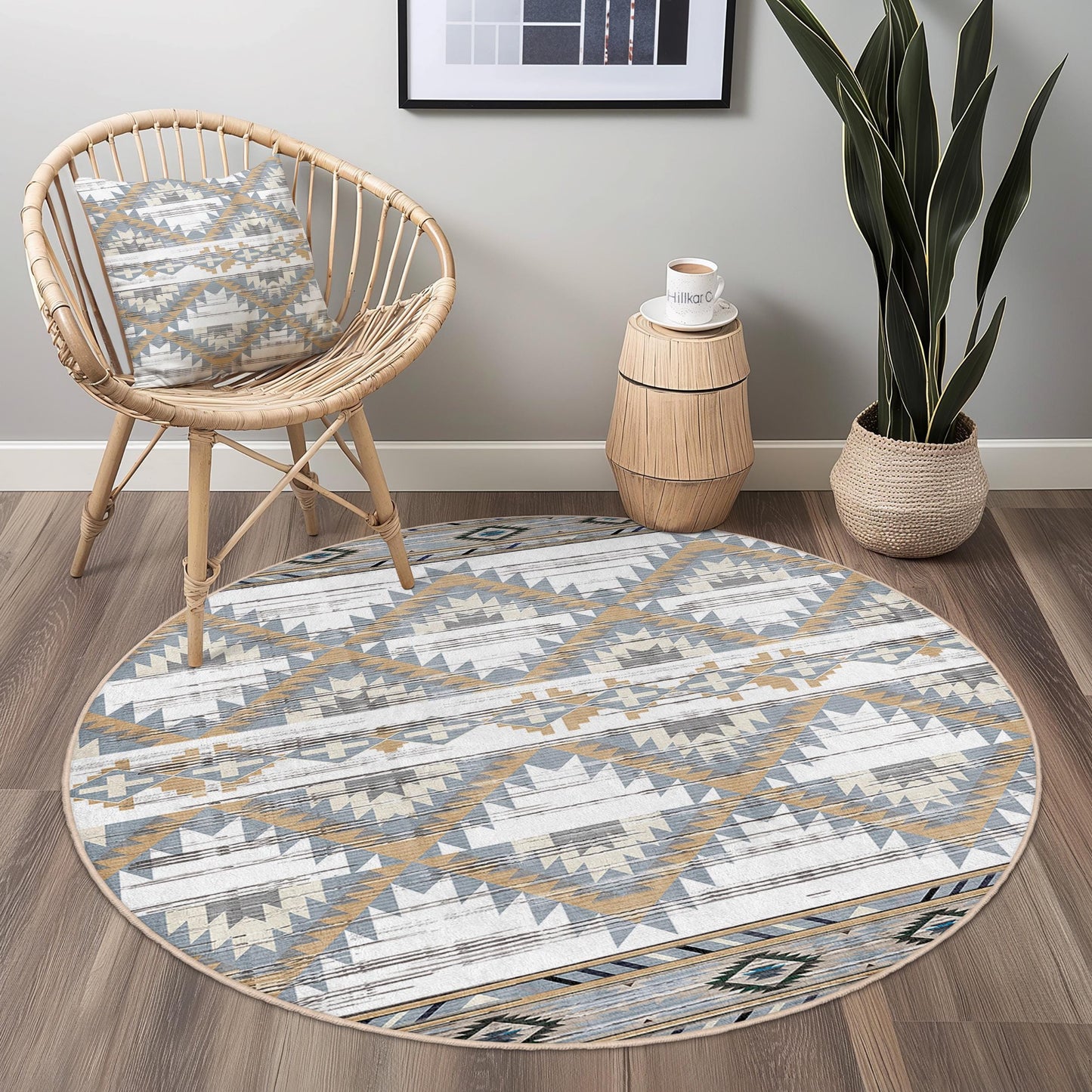 Geometric Pattern Round Area Rug, Modern Circle Carpet, Soft Boho Floor Mat, Decorative Round Rug for Living Room, Bedroom, Kids Room