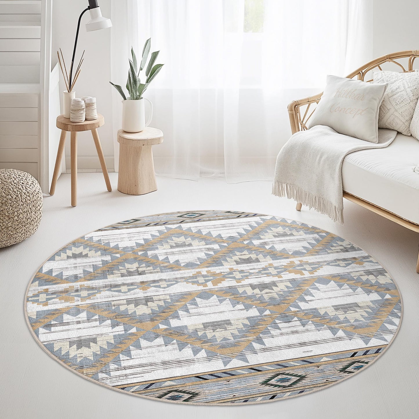 Geometric Pattern Round Area Rug, Modern Circle Carpet, Soft Boho Floor Mat, Decorative Round Rug for Living Room, Bedroom, Kids Room