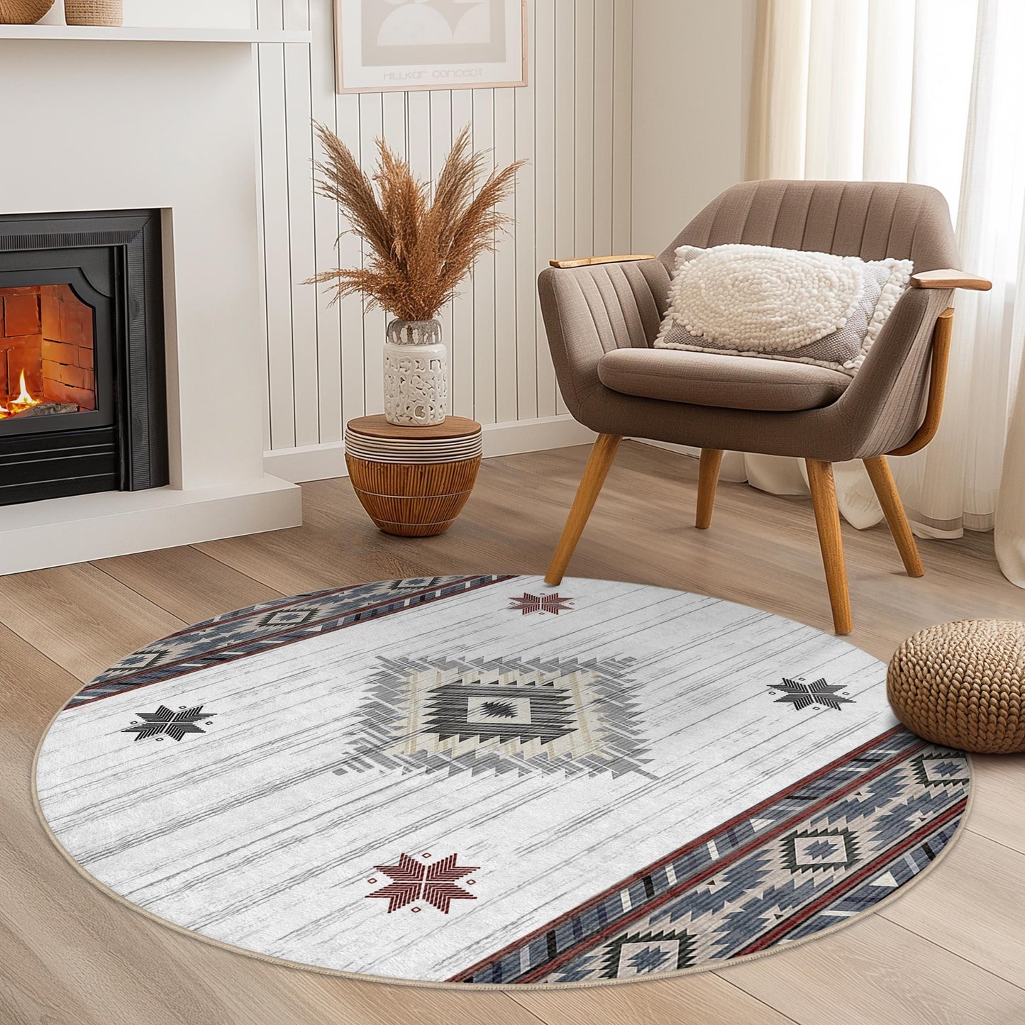 Geometric Round Area Rug, Modern Round Carpet, Boho Style Round Rug, Living Room Decor, Unique Round Floor Mat