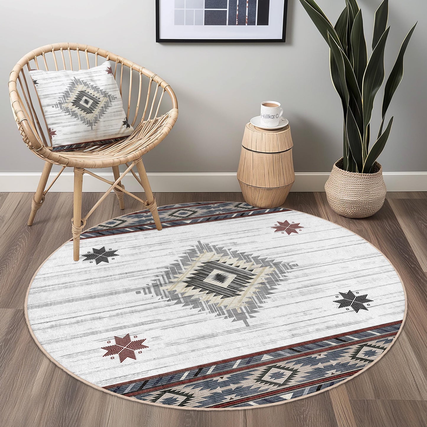Geometric Round Area Rug, Modern Round Carpet, Boho Style Round Rug, Living Room Decor, Unique Round Floor Mat