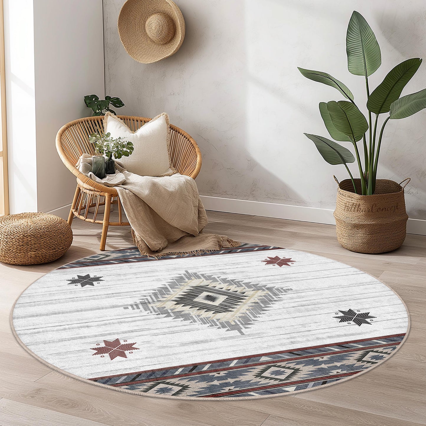Geometric Round Area Rug, Modern Round Carpet, Boho Style Round Rug, Living Room Decor, Unique Round Floor Mat