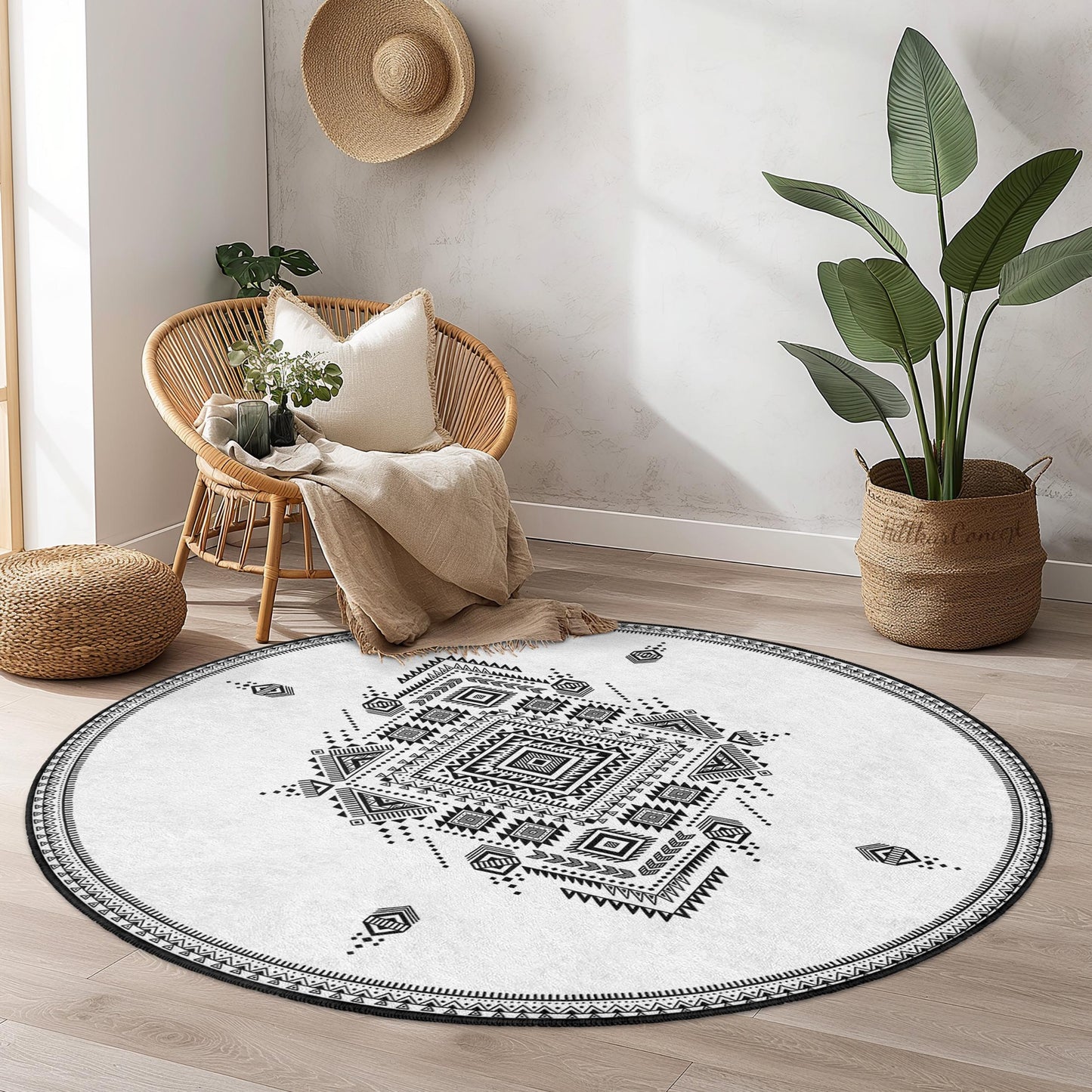 Elegant Geometric Round Area Rug, Modern Round Carpet for Living Room, Bohemian Style Round Floor Mat, Decorative Round Rug
