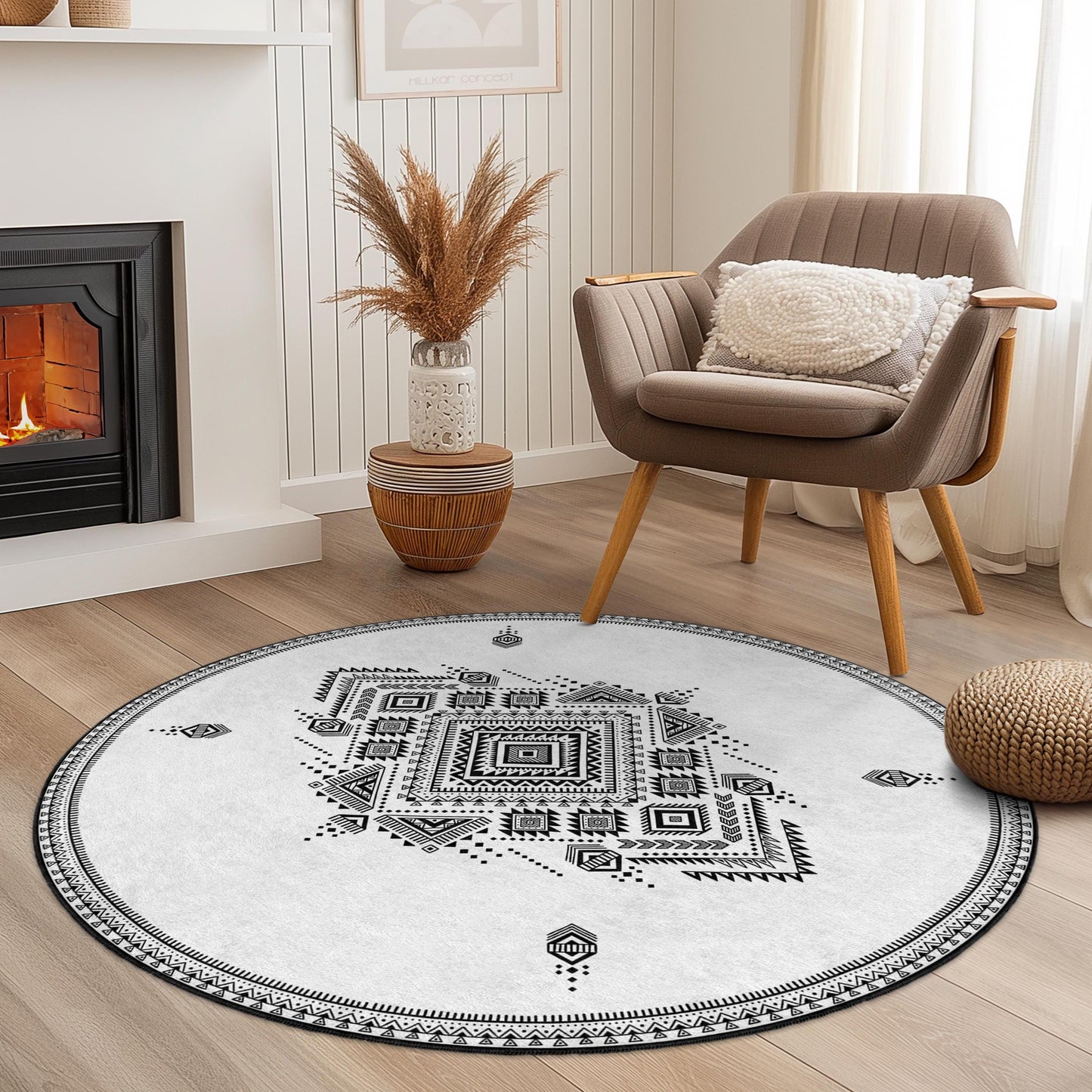 Elegant Geometric Round Area Rug, Modern Round Carpet for Living Room, Bohemian Style Round Floor Mat, Decorative Round Rug