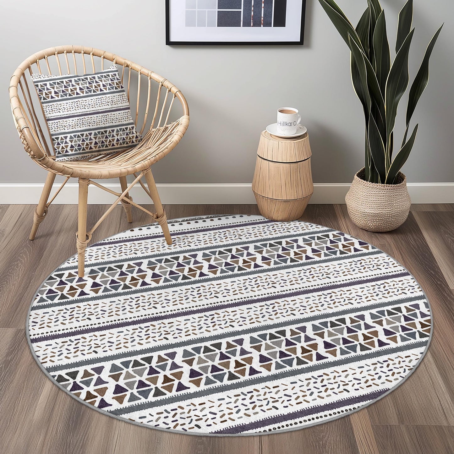 Geometric Pattern Round Area Rug, Modern Circle Carpet, Soft Floor Mat for Living Room, Stylish Round Rug, Home Decor