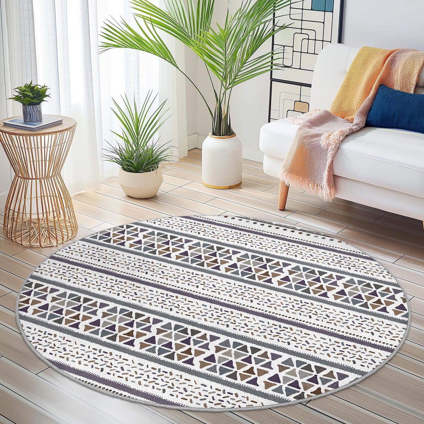 Geometric Pattern Round Area Rug, Modern Circle Carpet, Soft Floor Mat for Living Room, Stylish Round Rug, Home Decor