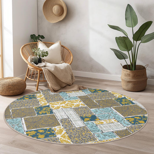 Vintage Floral Round Area Rug, Decorative Round Carpet, Boho Chic Rug, Living Room Decor, Unique Round Mat, Home Interior Design