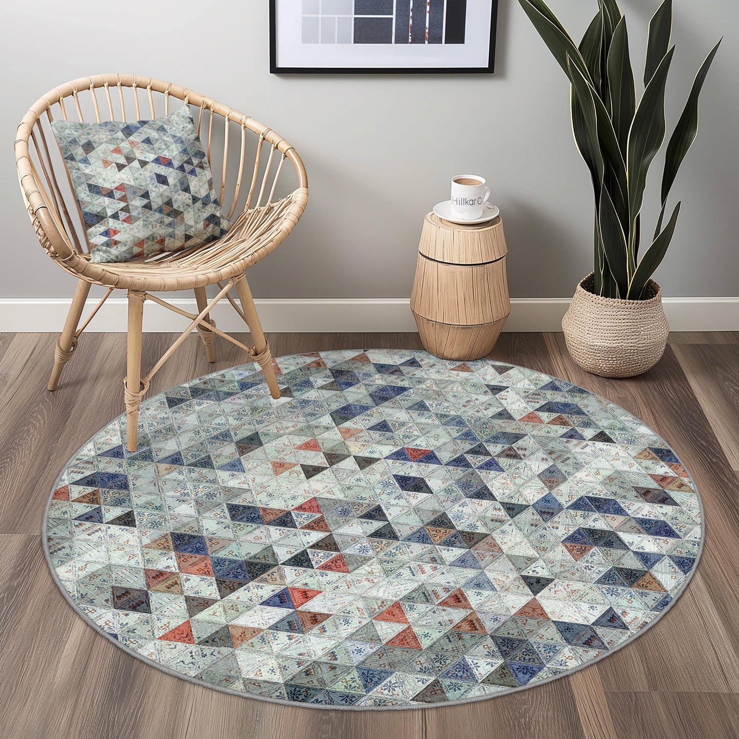 Geometric Pattern Round Area Rug, Bohemian Style Round Rug, Soft Cozy Round Carpet for Living Room or Bedroom, Decorative Floor Mat