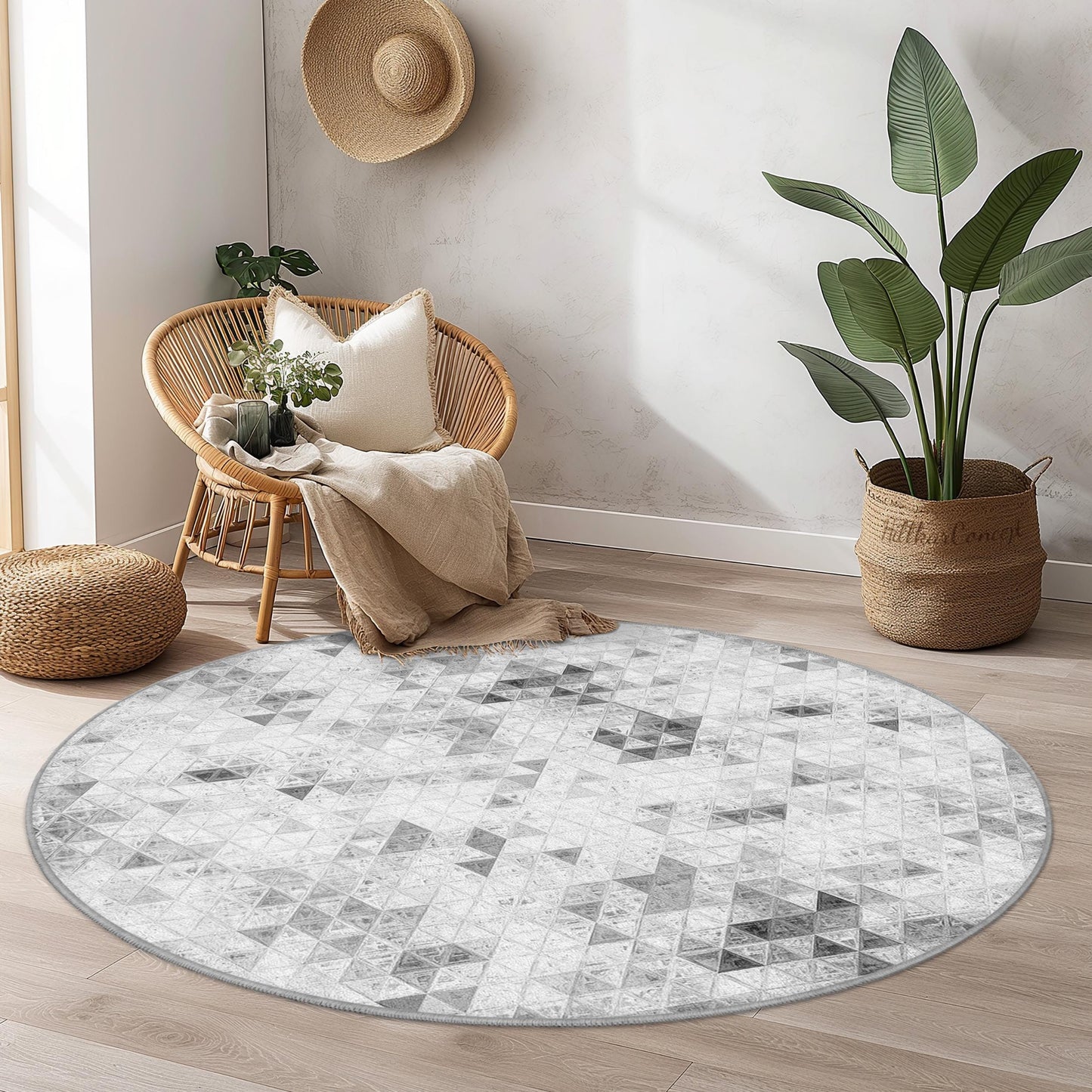 Geometric Triangle Pattern Round Area Rug, Soft Round Carpet, Modern Living Room Rug, Stylish Home Decor, Geometric Floor Mat