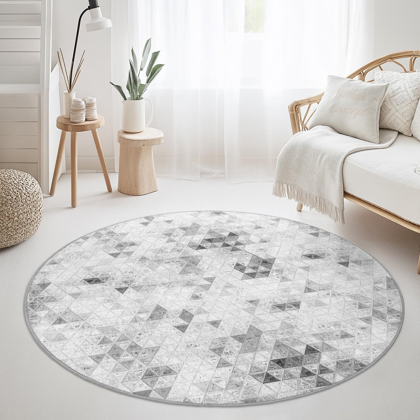 Geometric Triangle Pattern Round Area Rug, Soft Round Carpet, Modern Living Room Rug, Stylish Home Decor, Geometric Floor Mat