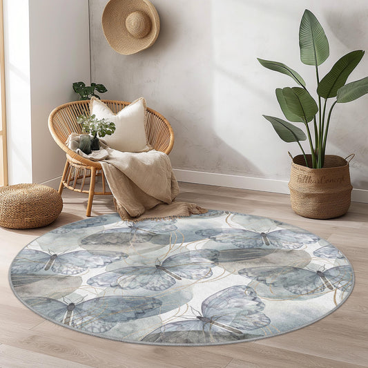 Watercolor Butterfly Round Area Rug, Soft Butterfly Carpet for Kids Room, Nursery Decor, Playroom Rug, Vibrant Butterfly Design