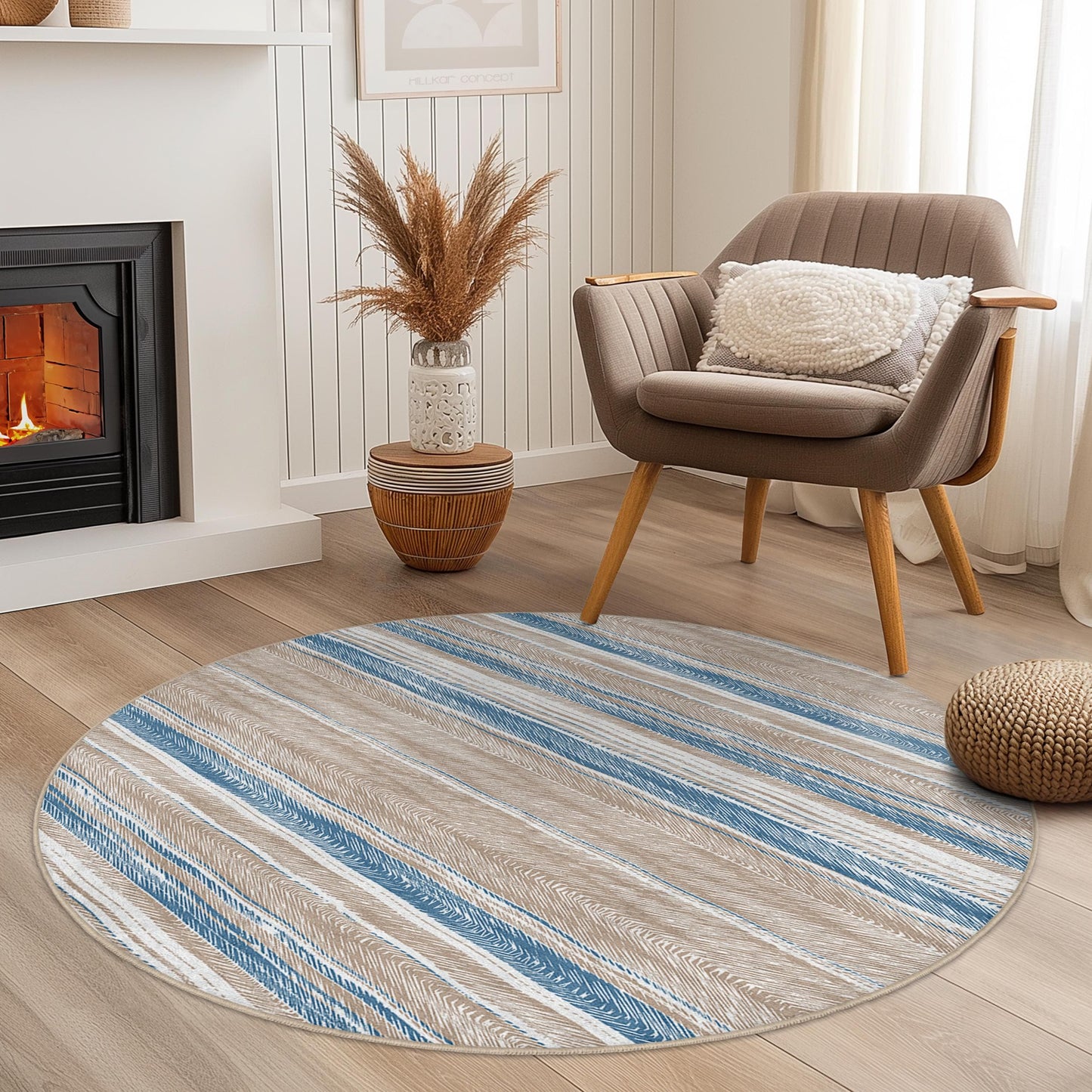 Modern Striped Round Area Rug, Soft Circular Carpet, Bohemian Style Living Room Decor, Cozy Bedroom Rug, Indoor Home Flooring