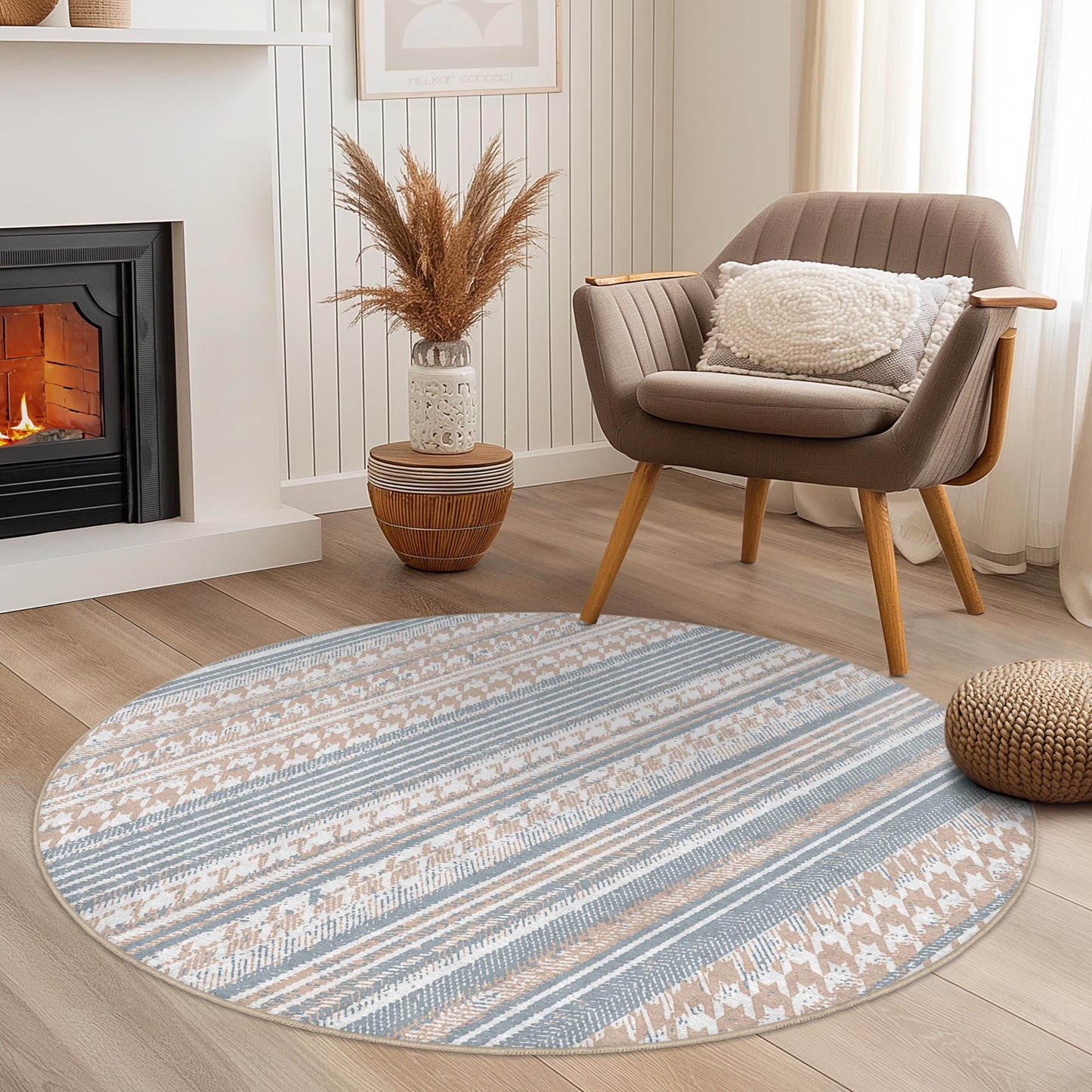Geometric Striped Round Area Rug, Soft Circle Carpet, Modern Home Decor, Living Room Rug, Bedroom Rug, Boho Chic Rug