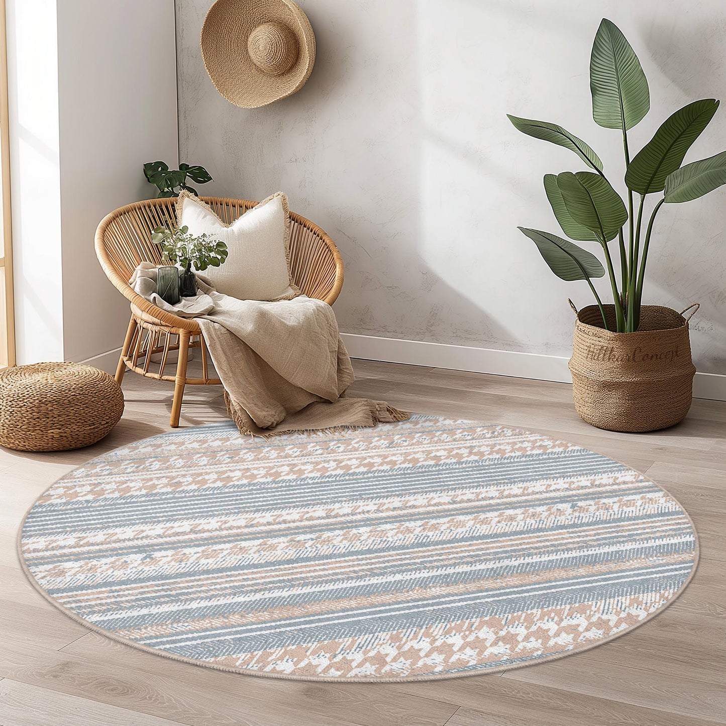Geometric Striped Round Area Rug, Soft Circle Carpet, Modern Home Decor, Living Room Rug, Bedroom Rug, Boho Chic Rug