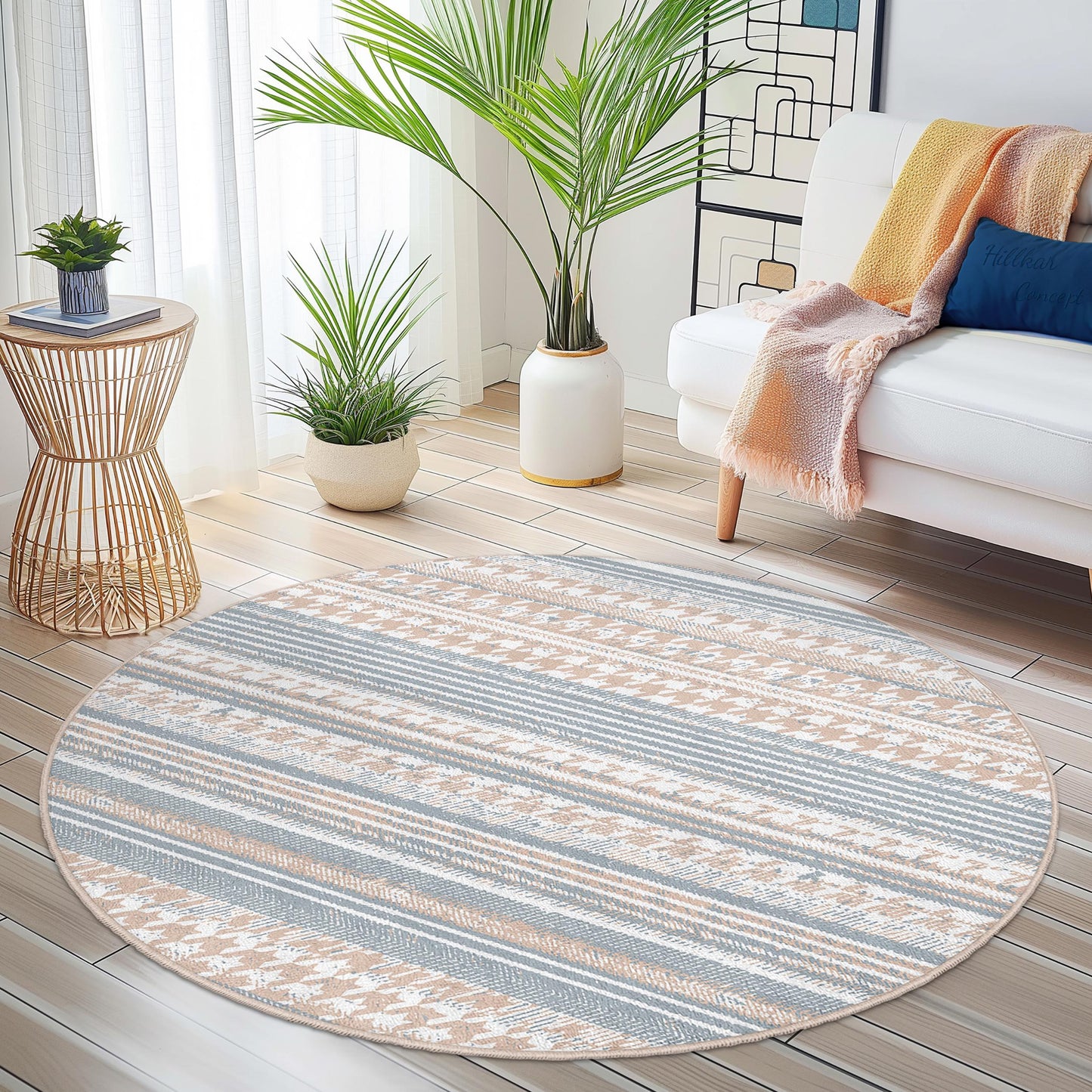 Geometric Striped Round Area Rug, Soft Circle Carpet, Modern Home Decor, Living Room Rug, Bedroom Rug, Boho Chic Rug