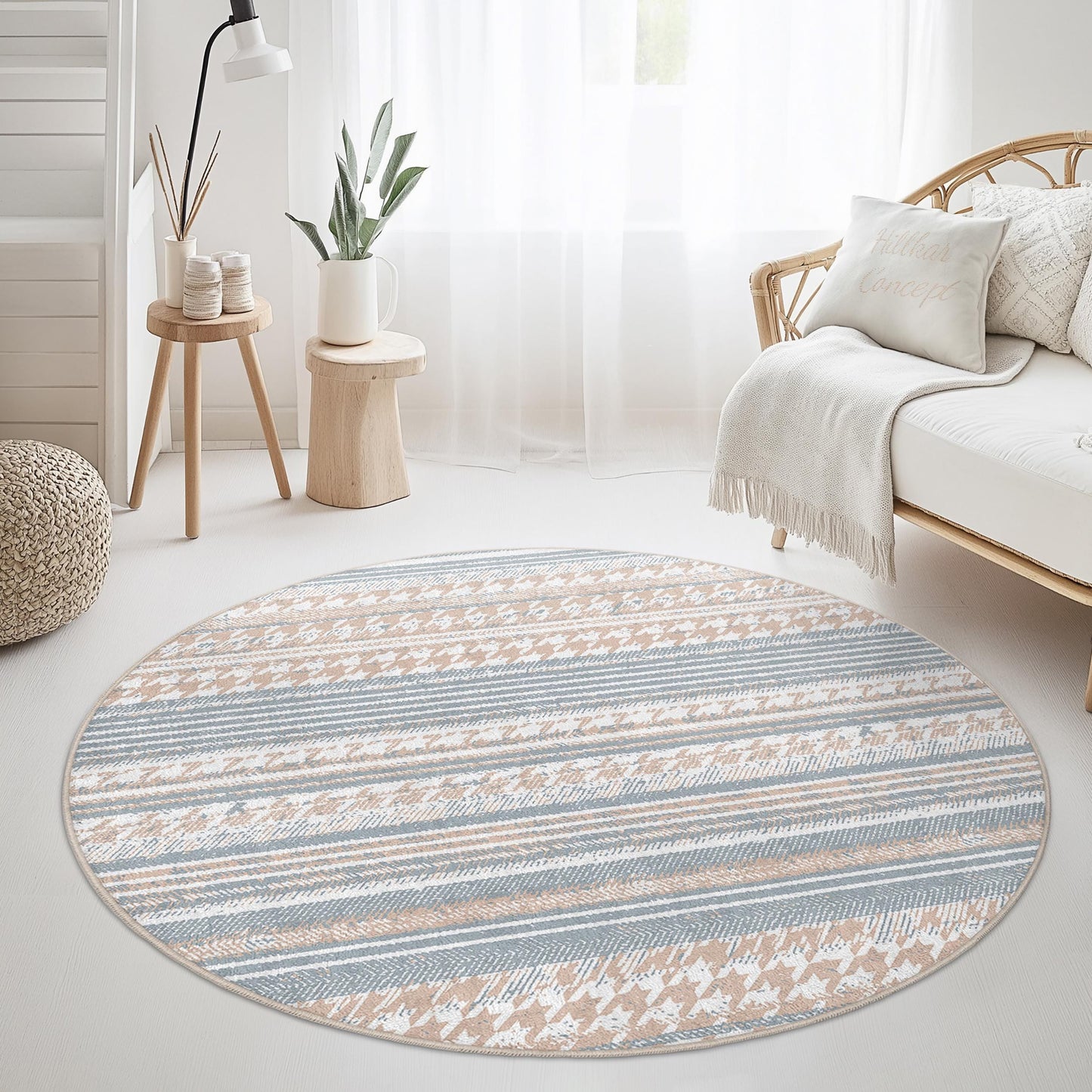 Geometric Striped Round Area Rug, Soft Circle Carpet, Modern Home Decor, Living Room Rug, Bedroom Rug, Boho Chic Rug