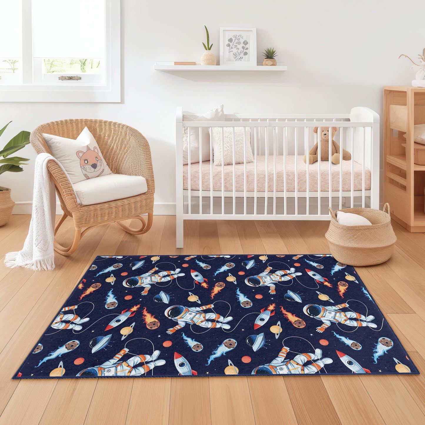 Astronaut Adventure Kids Rug, Space Theme Rectangle Rug, Outer Space Decor, Playroom Carpet, Kids Room Flooring