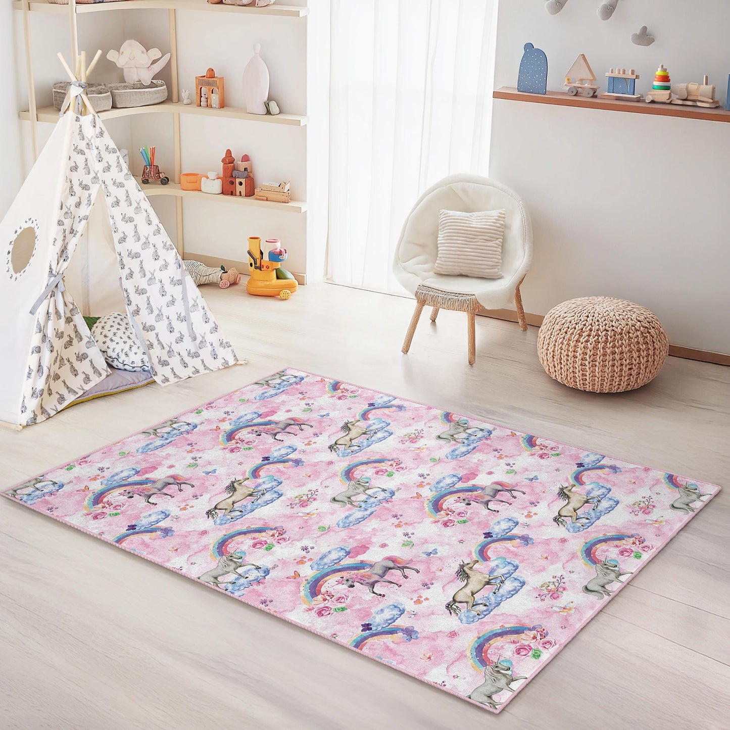 Unicorn Rainbow Kids Rug, Magical Unicorn Carpet, Rectangle Rug for Kids Room, Cute Nursery Decor, Rainbow Play Mat