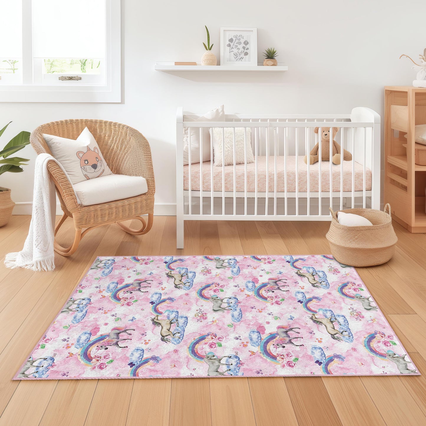 Unicorn Rainbow Kids Rug, Magical Unicorn Carpet, Rectangle Rug for Kids Room, Cute Nursery Decor, Rainbow Play Mat