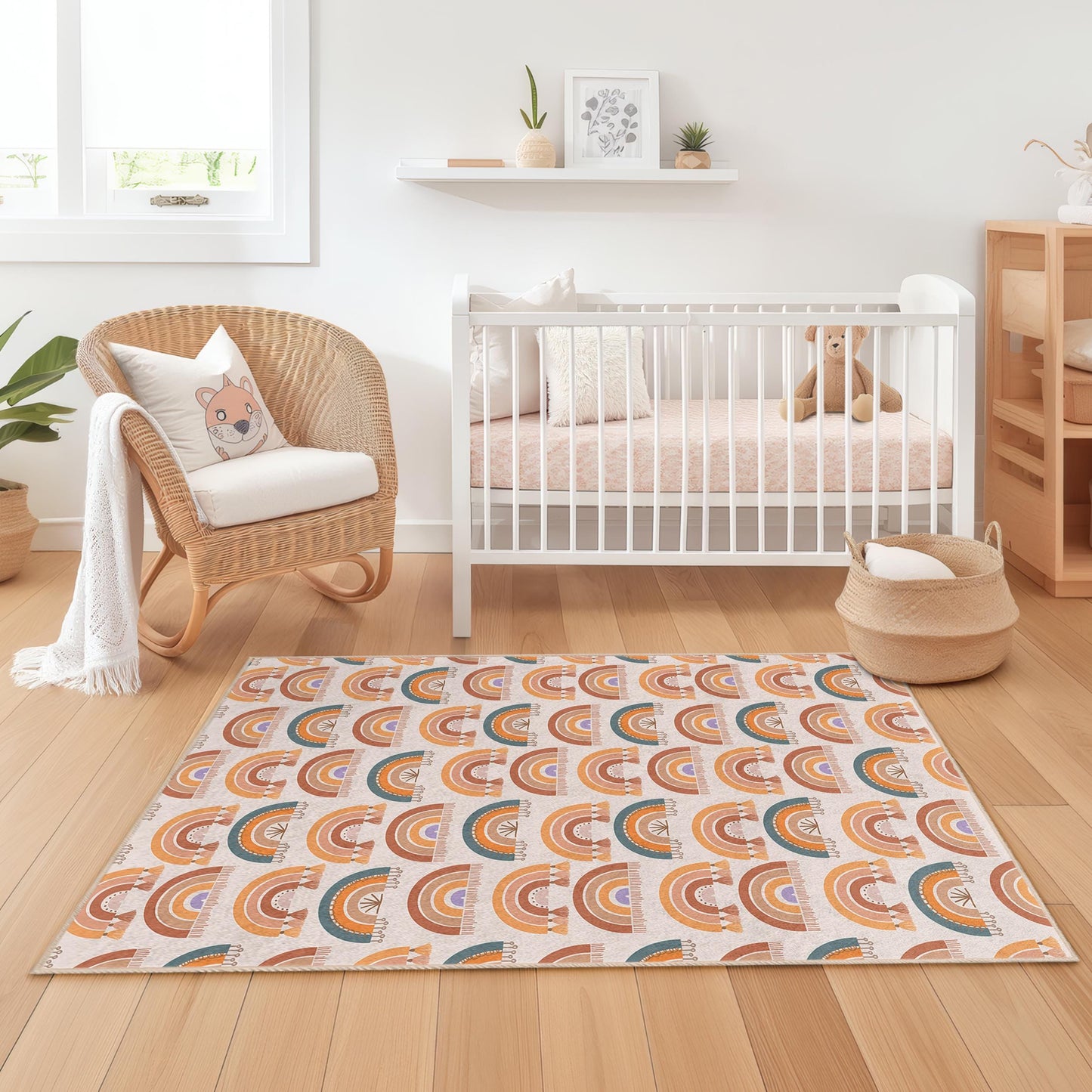 Rainbow Pattern Rectangular Kids Rug, Colorful Nursery Carpet, Playroom Decor, Soft Children's Rug, Rainbow Design Rug