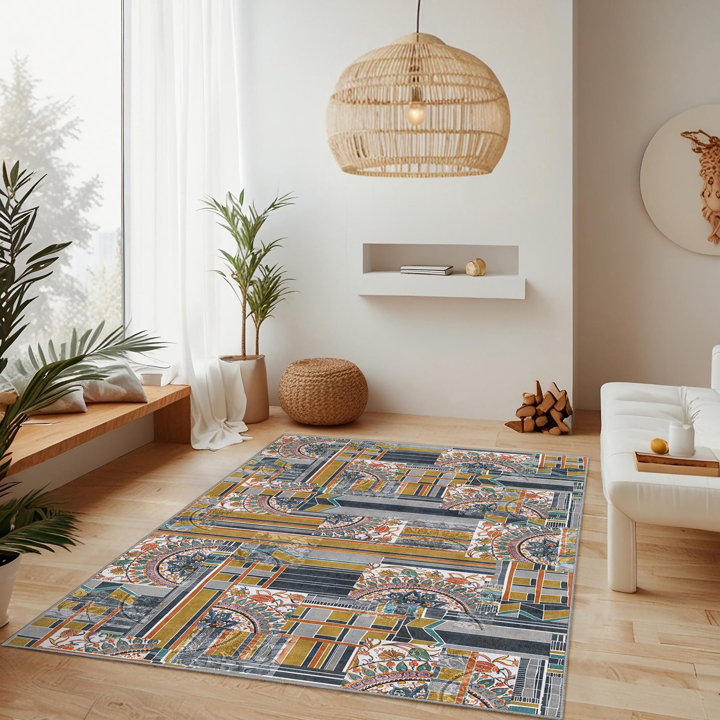 Geometric Floral Rectangular Area Rug, Modern Abstract Carpet, Living Room Dcor, Stylish Floor Mat, Contemporary Design Rug