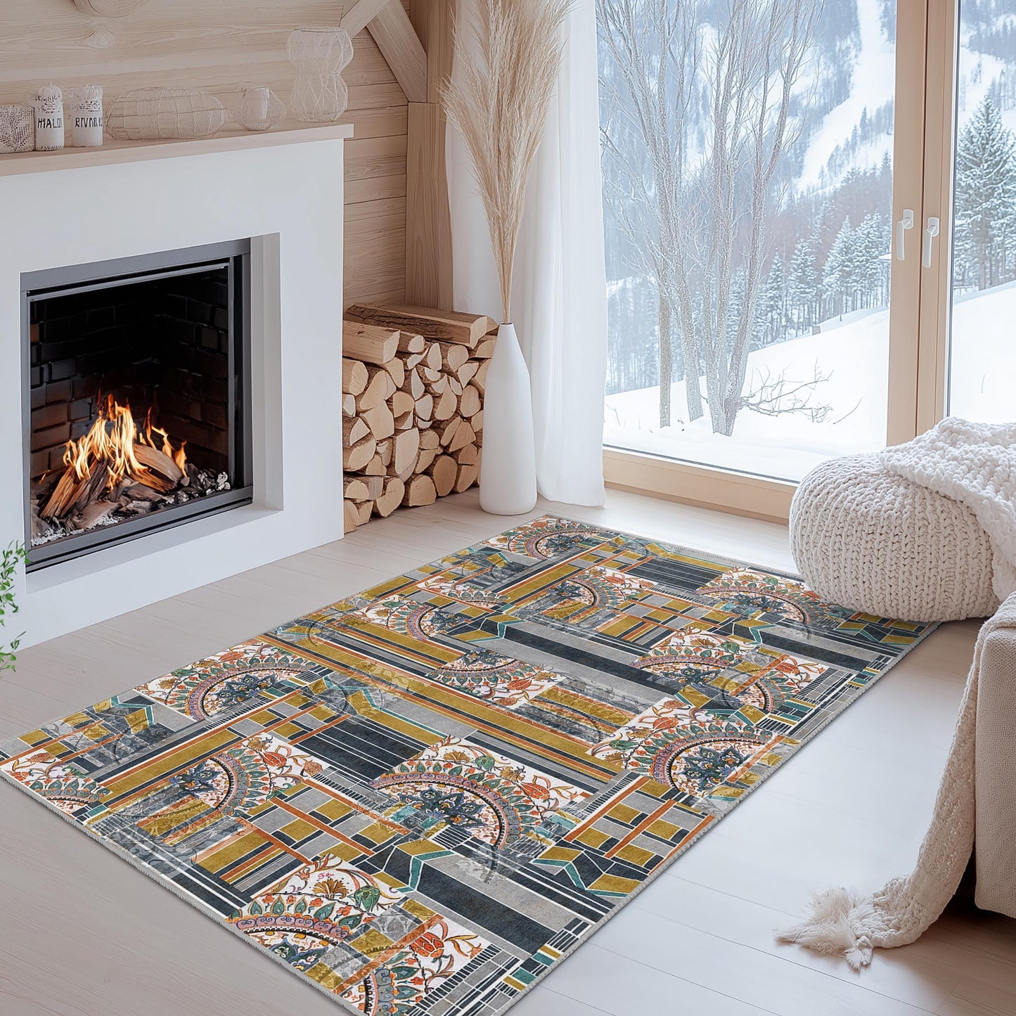 Geometric Floral Rectangular Area Rug, Modern Abstract Carpet, Living Room Dcor, Stylish Floor Mat, Contemporary Design Rug