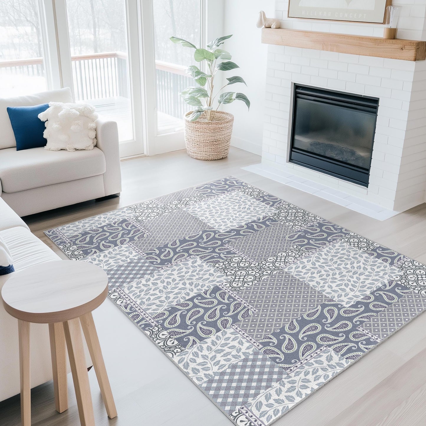 Elegant Patchwork Design Rectangular Area Rug, Modern Living Room Carpet, Stylish Home Decor, Soft Floor Mat for Family